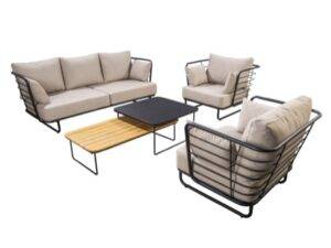 YOI | Taiyo | Sofagarnitur inkl. 78 * 78 + 120 * 60 Teak CT | Aluminium - Teak | schwarz