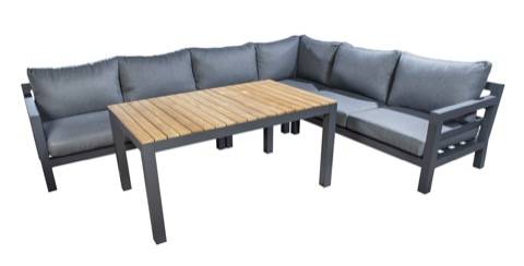 YOI | Midori | Eckset XL mit Lounge-Esstisch | Aluminium - Teak