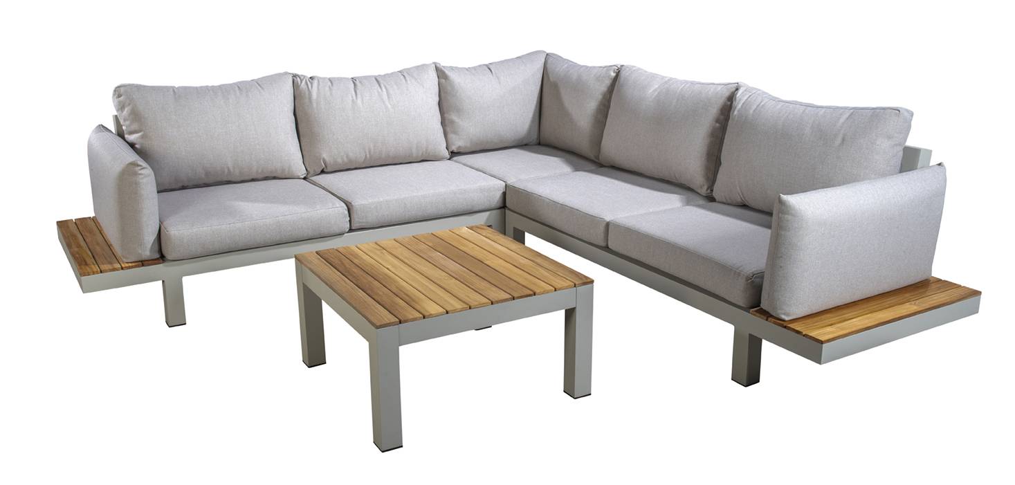 YOI | Midori | Eckset Insel klein mit Couchtisch | Aluminium - Teak
