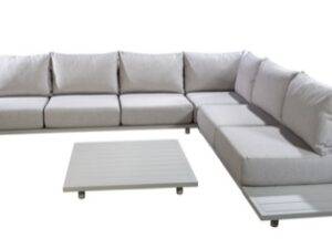 YOI | Vallon | Eckset 1 * 3-Sitzer-Sofa + 1 * 2-Sitzer-Sofa + Ecke + 2 * Beistelltisch | Aluminium - Olefin | salix