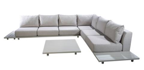 YOI | Vallon | Eckset 1 * 3-Sitzer-Sofa + 1 * 2-Sitzer-Sofa + Ecke + 2 * Beistelltisch | Aluminium - Olefin | salix