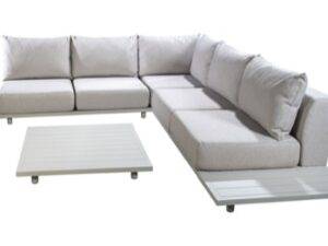 YOI | Vallon | Eckset 2 * 2-Sitzer-Sofa + Ecke + 2 * Beistelltisch | Aluminium - Olefin | salix