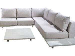 YOI | Vallon | Eckset 1 * 3-Sitzer-Sofa + 1 * 2-Sitzer-Sofa + Ecke + 2 * Beistelltisch | Aluminium | salix | flax beige