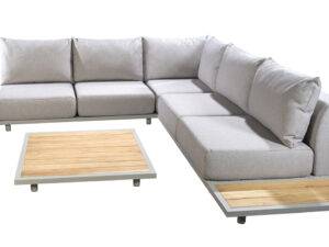 YOI | Vallon | Eckset 2 * 2-Sitzer-Sofa + Ecke + 2 * Beistelltisch | Aluminium - Olefin | salix | flax beige