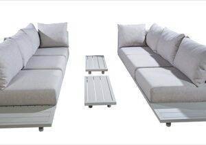 YOI | Vallon | Face-to-Face-Set 3-Sitzer-Armlehne links + rechts + 4*Beistelltisch | Aluminium - Olefin | salix