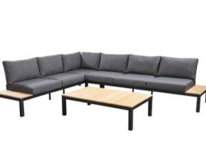 YOI | Tori | Set mit Couchtisch 120 * 76 | Aluminium - Teak | schwarz