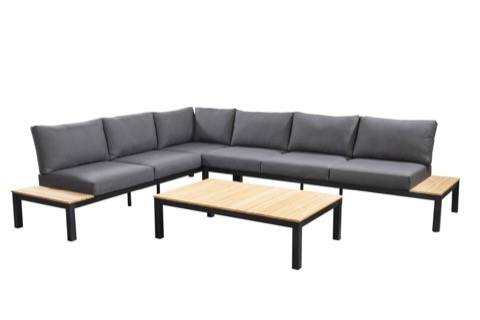 YOI | Tori | Set mit Couchtisch 120 * 76 | Aluminium - Teak | schwarz