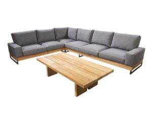 YOI | Yasashii | Eckset XL Chaiselongue XL + Ecke + Chaiselongue XL + Zen-Couchtisch | Aluminium - Teak | teak
