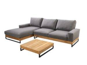 YOI | Yasashii | Diwan-Set, 1 x Diwan links oder rechts + 1 x Chaiselongue + 1 x Couchtisch niedrig | Aluminium - Teak